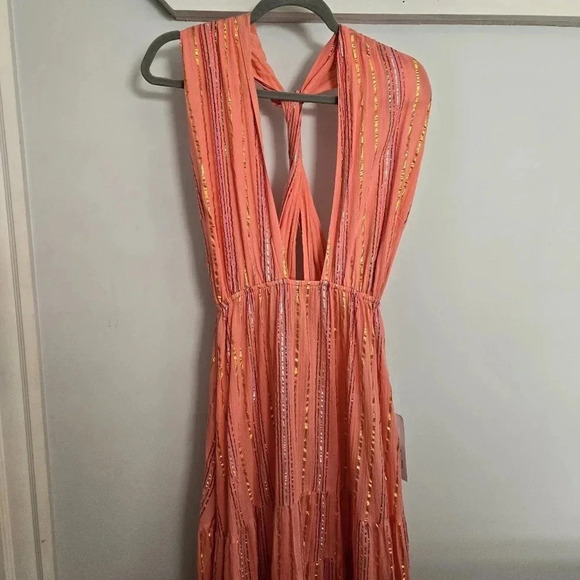 SUNDRESS Suzie Maxi Dress Sao Paolo Rainbow Metallic Stripe Pink Size Large  NWT - Picture 6 of 9